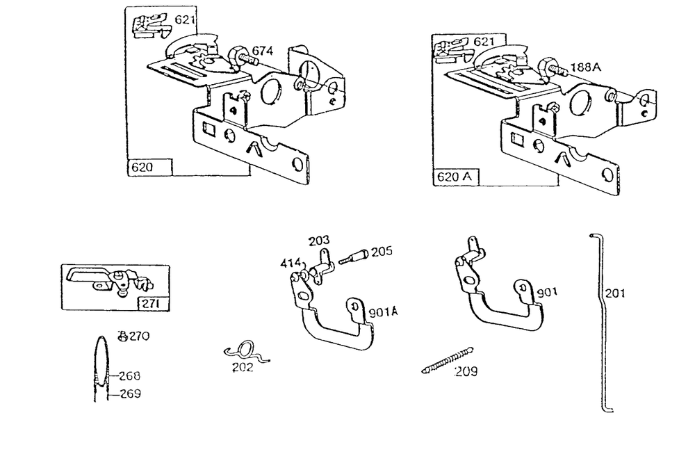 Control Bracket Assemblies Diagram and Parts List for 91708-0124-01  Briggs and Stratton Engine
